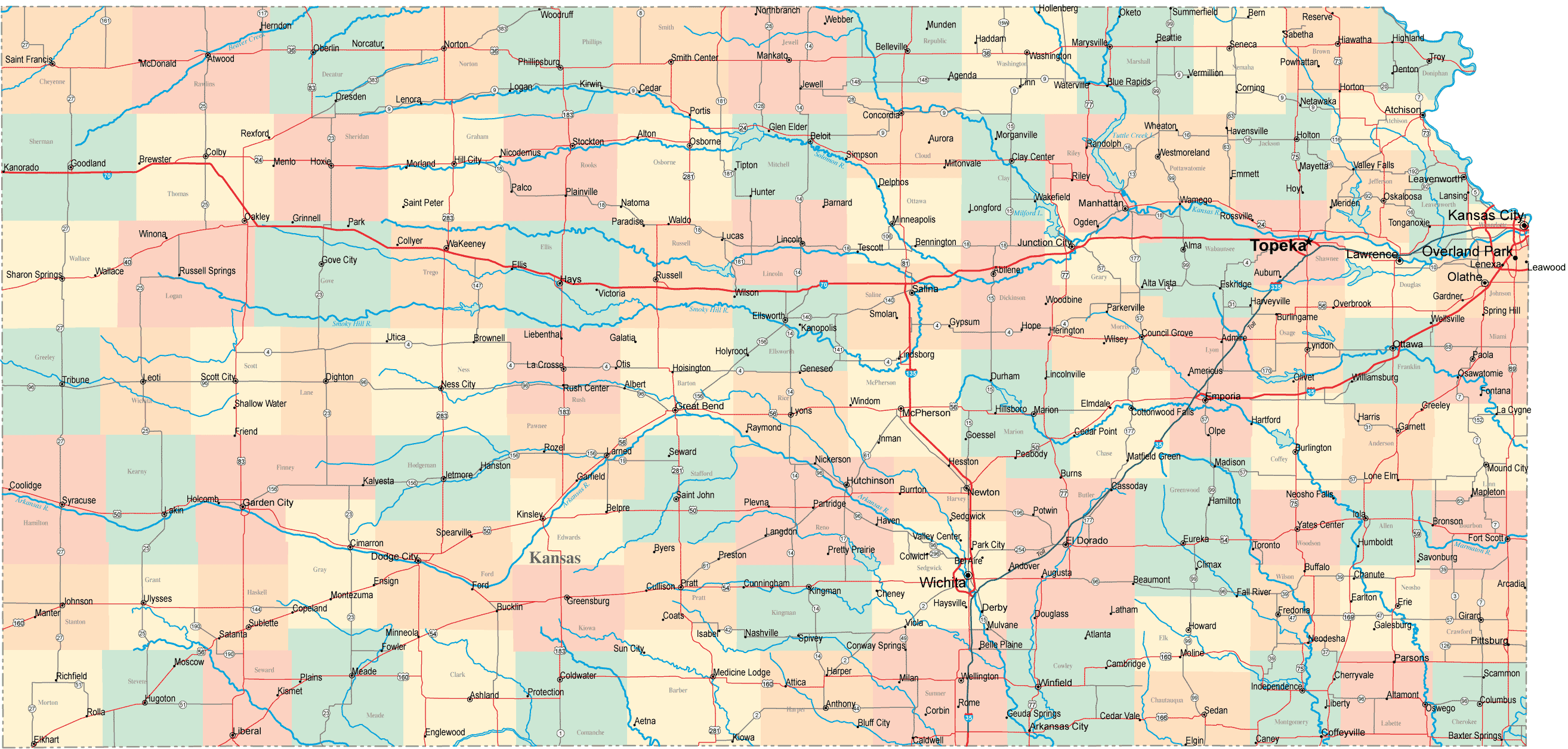 Kansas Map Of Cities And Towns - Danice Doralynne
